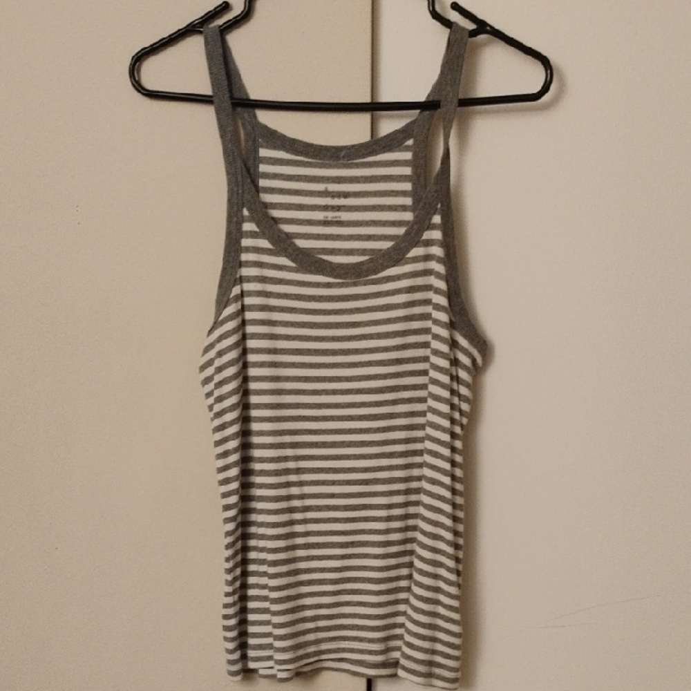 a new day Gray and White Striped Tank Top